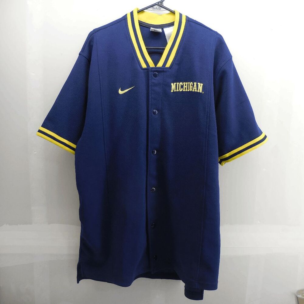 Vintage‎ MICHIGAN WOLVERINES Nike Snap Warm Up Basketball Jersey Men's L 90s